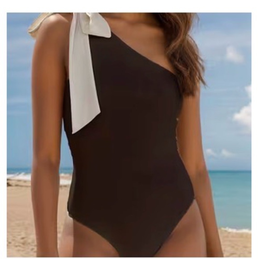 Elegant Black and White One-Shoulder Swim One Piece
